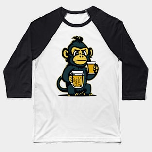 Cartoonish Monkey With Beer Mug Baseball T-Shirt